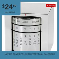 a calendar on the side of a white box with blue background and text that reads, $ 24 50