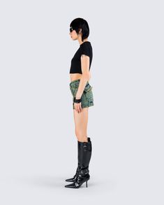 Making their pockets hurt is a full time job… you already know 💅 This two-piece fit featuring a black graphic top and a green overdyed denim mini skirt will have them all paying up 🤑 Fitted Cargo Skirt For Summer Streetwear, Trendy Fitted Green Cargo Skirt, Edgy Fitted Cargo Skirt For Summer, Fitted Cargo Skirt For Night Out, Fitted Casual Cargo Skirt For Night Out, High-waisted Green Cotton Cargo Skirt, High Waist Green Cotton Cargo Skirt, Green Mini Cargo Skirt In Cotton, Green Fitted Utility Cargo Skirt