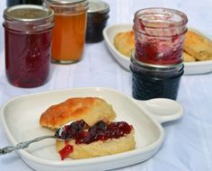 there are jelly and jams on the table