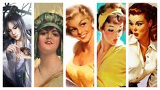 four pictures of women in different styles and colors, one is wearing a headband