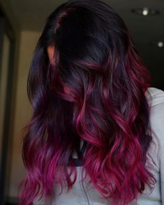 Black And Fuschia Hair, Red Purple Black Hair, Red And Purple Hair, Fuschia Hair, Purple Black Hair, Girl Hair Colors, Violet Hair, Red And Purple