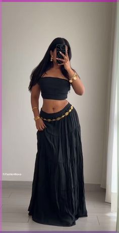 Skirt Outfits Earthy, Boho Style Aesthetic Outfits, Boho Clothing Aesthetic, Boho Fits Aesthetic, Spiritual Fashion Boho Style, Boho Fits Black Women, Long Skirt And Crop Top Outfit, The Marias Concert Outfit, Libra Venus Style Outfits