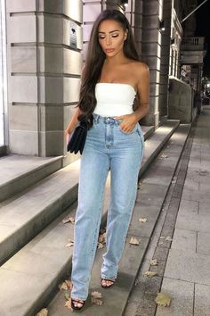 Blue Denim Extra Long Straight Leg Jeans - Blaise 11 Long Straight Leg Jeans, Drinks Outfits, Rebellious Fashion, Denim Jeans Outfit, Straight Leg Jeans Outfits, Jeans Models, Shirts For Leggings, Outfit Jeans, Going Out Outfits