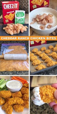 the process shots show how to make cheddar ranch chicken bites