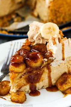 a slice of banana split cake on a plate