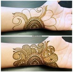 two pictures of henna tattoos on the arm