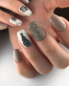 December Nails, Tree Nails, Pretty Acrylic Nails, Square Nails