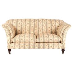 An exceptional Howard and Sons ‘Grantley’ sofa. This original Grantley H&S model sofa features down-filled outswept armrests that sit at the same height as the back, giving the sofa a wide appearance without being overly imposing. The luxurious seat with down-filled cushions is complemented by the generous down-filled back and arms. All raised on hand-turned walnut legs, topped with gold-plated brass casters stamped Howard and Sons, London. The sofa was purchased in the early 1980’s and was fully restored at the time with the classic Howard and Sons floral blue stripe upholstery. The upholstery is in such a remarkable state of preservation as it was covered immediately on return with custom made sofa coverings. The sofa coverings that were made for the sofa have been saved and are included French Provincial Sofa, Wingback Sofa, Victorian Country House, Howard Sofa, Victorian Sofa, Striped Sofa, Chaise Lounge Sofa, Striped Upholstery, Sofa Material