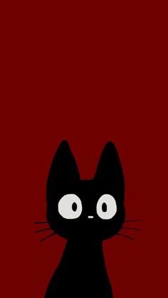 a black cat sitting on top of a red floor in front of a dark background