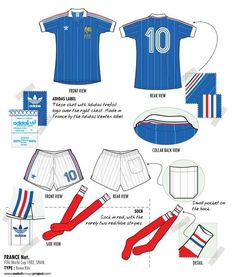 the france national soccer team's kit for their match against italy in 1970, including shorts and t - shirts