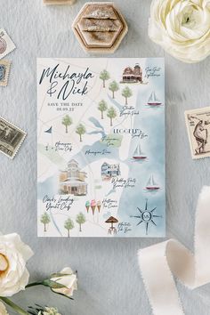 Watercolor Save the Date Map of Clarks Landing Yacht Club, Point Pleasant Beach New Jersey, Dusty Blue, Blush Pink Wedding Maps, Map Invitation, Wedding Invitations Calligraphy, Envelope Calligraphy