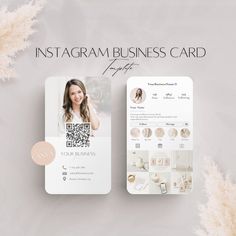 the instagram business card is displayed next to an image of a woman's face