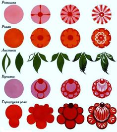 the different types of flowers are shown in red and pink