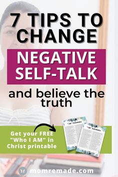 a woman sitting in front of a mirror with the words 7 tips to change negative self - talk and believe the truth