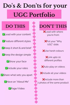 a pink poster with the words do's and don'ts for your ugg profile