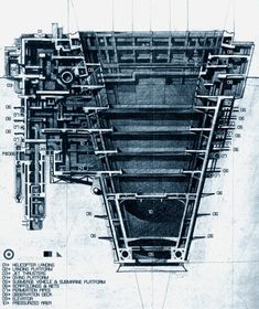 an architectural drawing of a structure that is in the shape of a boat, with pipes and