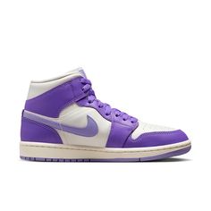 BQ6472-504 Shuffles Ideas, Air Jordan 1 Mid Purple, Air Jordan 1 Mid Women, Jordan Aj 1 Mid, Air Jordan 1 Retro Mid, Original Air Jordans, Wmns Air Jordan 1, Nike Style, Nike Air Jordan 1 Mid