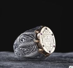 Hand Engraved Seal of Solomon Vintage 925K Silver Ring This incredible silver men ring is engraved from 100% handmade. This hand engraved Religion ring, has a modern micro stones and vintage vibe for daily using. You can use it for daily or special days.The engraving details of pure 925 Sterling Silver Handmade Ring are very detailed and eye-catching and our product's gemstone is 100% natural. You can prefer this vintage style silver ring like gift for your friends or family. It's a perfect gift for birthday, valentine's day, International Women's Day, anniversary, statement(cocktail) or christmas. You can get it with 50% Valentine's Day Sale *Item Details: * Gender : Man/Woman * Material : 925K Sterling Silver *Ready to Ship in 1-5 Business Days! ( Because it is handmade  ) *Free Express Luxury Halloween, Solomons Ring, David Ring, Seal Of Solomon, Luxury Christmas Gifts, Ring Luxury, Man Ring, Yellow Quartz, Green Stone Rings