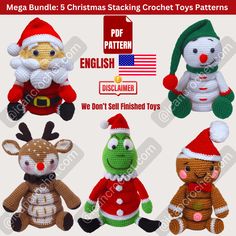 christmas crochet toys are shown in four different styles