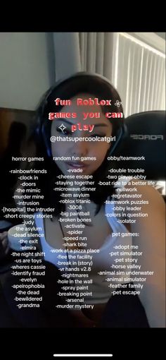 a woman with headphones on sitting in front of a computer screen that says fun reflexx games you can play