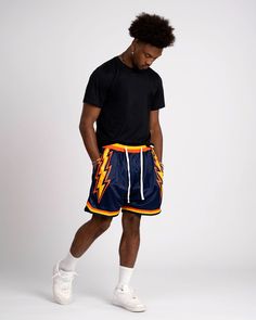 Combine your love of sports, streetwear and nostalgia by copping the Splash Bolts Basketball Shorts. Featuring a mesh construction for a comfortable and customized fit. Contrast trims keep these shorts looking straight fire and make them a stand out, on and off the court. Cop yours today!- Splash Bolts Basketball Shorts - Ultra-Comfortable, Silky Smooth Inner Lining- 5.5' Inseam- Elasticated Waistband- 100% Heavyweight Mesh Fabric- High Quality Sublimation - Premium Double-Knit Rib Leg Trim- Deep Pockets- Colors: Black/Navy Blue/White Casual Sports Shorts With Side Stripes, Navy Short Bottoms For Streetwear, Casual Blue Athletic Shorts For Sports Events, Casual Athletic Shorts With Side Stripes, Sports Athletic Shorts With Side Stripes, Athletic Shorts With Side Stripes For Sports, Short Athletic Shorts With Side Stripes For Sports, Navy Casual Athletic Shorts For Streetwear, Casual Streetwear Shorts With Side Stripes