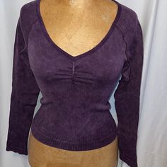 Pink By Victoria Secret Textured Rib Long Sleeved V-Neck Gym Shirt Color Purple/Tie Dye Look Size Medium New With Tags Fitted V-neck Tops For Loungewear, Casual Fitted Cotton V-neck Top, Victorias Secret Set, Gym Shirt, Purple Tie Dye, Purple Tie, Pink Tee, Gym Shirts, Pink Tshirt