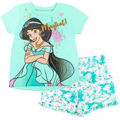 PRICES MAY VARY. Officially licensed Disney Princess big girls short sleeve graphic tee shirt and cute and stylish shorts Rib knit crew neck collar; Fun and fashionable glitter design; Elastic waist for comfortable stretch and a better fit; Stylish and fashionable tie knot design; Pull on closure; Ruffled trim on shorts Durable and long-lasting graphic tshirt and shorts set with a comfortable fit and an easy to dress design; the essential outfit for your active kid Youth fashion tees and shorts Dolphin Shorts Outfit, Terry Shorts Outfit, Disney Princess Pocahontas, Disney Princess Outfits, Disney Princess Tiana, Disney Princess Jasmine, Disney Princess Snow White, French Terry Shorts, Princess Jasmine