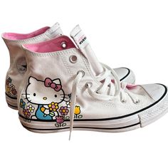 Converse Hello Kitty X Chuck Taylor All Star Hi 'Flowers' 164629f Barely Used Some Dirt As Pictured Women Size 8 Converse One Star Hello Kitty, Hello Kitty Converse One Star, Hello Kitty Converse, White Chuck Taylors, Hello Kitty Shoes, All Star Shoes, Hightop Sneakers, New Converse, Red Sneakers