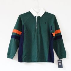 Izod Performx Vintage Preppy Collegiate Style Collared Polo Sweater Pointed Collar Hidden Button Up Henley Closure Long Sleeves Embroidered Logo On Left Chest Athletic Varsity Stripes Casual Relaxed Loose Fit Vintage Rugby Style Shirt Size Medium (10-12) Length (Shoulder To Hem): 24" Chest: 19" Sleeve Length: 19.5" Neck: 15" 65% Polyester 35% Cotton Machine Washable New With Tags & Never Worn Smoke-Free, Pet-Free, Fragrance-Free Sign Up For Poshmark W/ Code Diana7777 For $10 Off Your 1st Order Green Preppy, Rugby Fashion, Collegiate Style, Vintage Preppy, Maximalism, Polo Sweater, Free Sign, Style Shirt, Fragrance Free