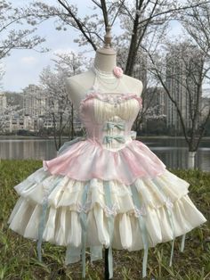 Pink and Blue Jumper Skirt Butterfly Princess Dress Puff Skirt Rainbow Dress Aesthetic, Cupcake Dress Outfit, Pink And Green Clothes, Princess Outfit Ideas, Butterfly Princess Dress, Green Princess Dress, Dress With Hearts, Punk Mode, Cute Kawaii Outfits