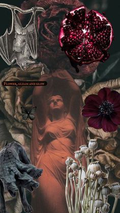 an artistic collage with flowers and other items