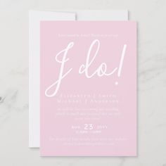 a pink and white wedding card with the word f do in cursive font