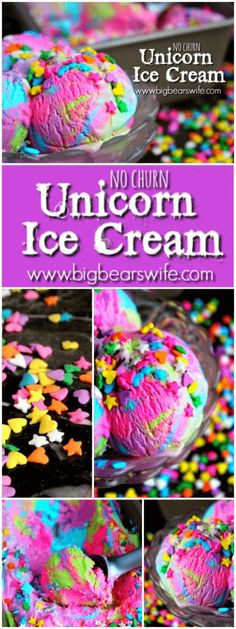 no churn unicorn ice cream with sprinkles on top and in the middle