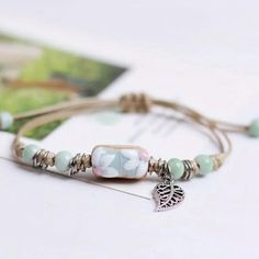 Beautiful Bracelet Showcasing The Simplicity And Beauty Of Nature. Makes A Great Gift. New Item. Ships Quickly. Casual Beige Beaded Bracelets As Gift, Casual Beige Beaded Bracelets For Gifts, Casual Cream Beaded Bracelets As Gift, Leaf Charms, Beautiful Bracelet, Great Gifts, Ceramics, Beads, Green