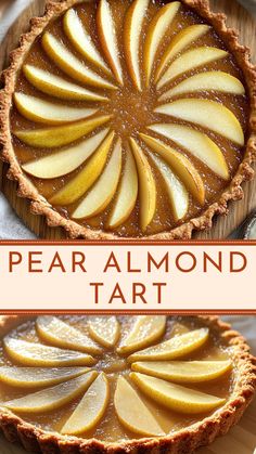 pear almond tart with text overlay