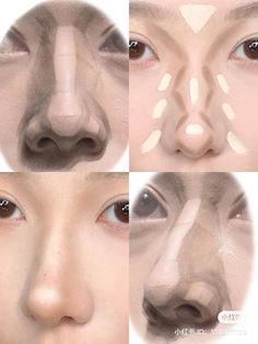 Button Nose Makeup Look, Douyin Contour Tutorial, Xiaohongshu Nose Contour, Flat Asian Nose Contour, Contour Makeup For Beginners Nose, Douyin Makeup Guide, Chinese Nose Contour, Make Up For Big Noses, Make Up Big Nose