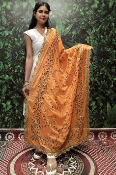 Dupatta Orange Dupatta, Gota Patti Work, Intricate Design, Ethnic Wear, Yellow Color, Orange Color, Color Pop, Care Instructions, Dry Clean