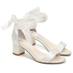 Open Toe Block Heel Pumps With Ankle Strap - Ardelia Ivory Comfy Wedding Shoes, Dancer Style, Wedding Shoes Low Heel, Wedding Shoes Comfortable, Wedding Shoes Lace, Strappy Block Heels, Ankle Tie Sandals, Shoe Crafts, Wedding Shoes Heels