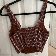 Bought From Pacsun, Never Worn. Size Small With Zipper On The Size For Easy Wear. Open To Reasonable Offers. Fitted Plaid Crop Top For Summer, Summer Brown Cami Top, Brown Cotton Tank Top For Day Out, Brown Sleeveless Summer Crop Top, Brown Cropped Cotton Tank Top, Summer Brown Cami Crop Top, Cropped Brown Cotton Tank Top, Brown Cami Crop Top For Summer, Brown Sleeveless Cotton Crop Top