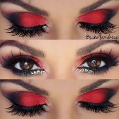 Red Smokey Eye, Devil Makeup, Red Eye Makeup, Balayage Bob, Smokey Eye Tutorial