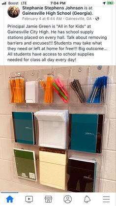 an instagramted photo of school supplies hanging on a wall with the caption's tweet