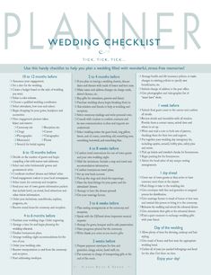 the wedding checklist is shown in blue and orange