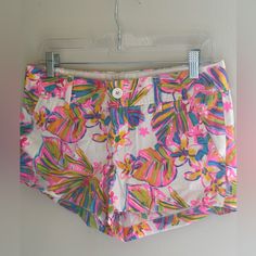 Size 4, Never Worn And No Flaws To Note. Great Colors! Cute Floral Print Bottoms For Beach, Cute Floral Print Beach Bottoms, Fun Cotton Shorts For Beach Season, Multicolor Fun Shorts For Spring, Fun Multicolor Shorts For Spring, Fun Cotton Beach Shorts, Fun Beach Cotton Shorts, Summer Playful Floral Print Bottoms, Multicolor Floral Print Cotton Shorts