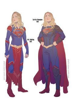 two women in superman costumes, one with blonde hair and the other wearing red capes