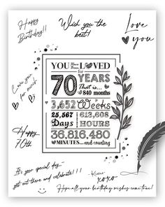 an anniversary card with the words you're loved and 70 years ago on it