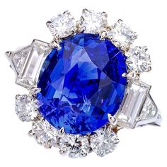 A 7.02 carat Natural Sapphire Ceylan non heated mounted on a Diamond and Platinum Ring. French marks. Circa 1940. 1940s Art Deco, 1940s Art, Platinum Diamond Rings, Deco Floral, Platinum Ring, Gem Stone, Natural Sapphire, Baccarat, Ring Ring