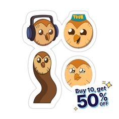 the stickers are designed to look like an owl with headphones