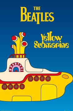 the beatles yellow submarine is shown in this cartoon style poster for their album,'yellow submarine