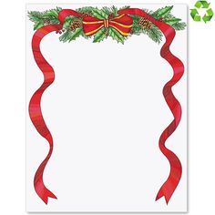 a christmas card with red ribbon and holly