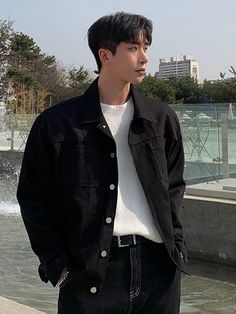 Black Casual Collar Long Sleeve Denim Plain Other Embellished Non-Stretch  Men Clothing Black Denim Jacket Outfit, Black Jacket Outfit, Spiritual Fashion, Black Outfit Men, Boyfriend Outfit, Black Jean Jacket, Jean Jacket Outfits, Classy Outfits Men, Denim Jacket Outfit